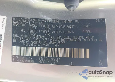 2018 Toyota Sienna Le 8 Passenger из США, поврежденный, VIN 5TDKZ3DCXJS937540